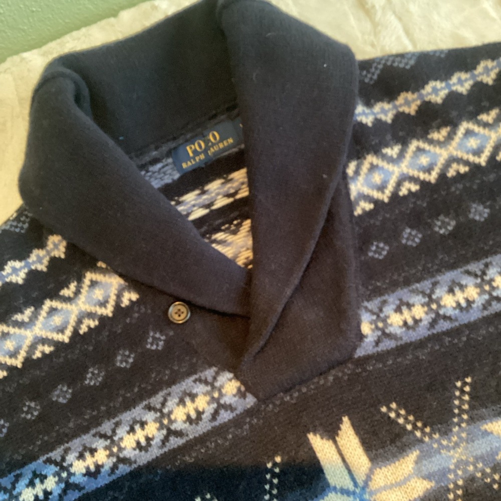 Polo Mens Snowflake Wool Shawl Collar Fisherman Sweater MSRP $298.00 Size L